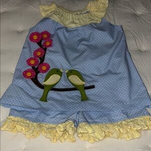 Kids Blue and Yellow Bird Appliqué Matching Set